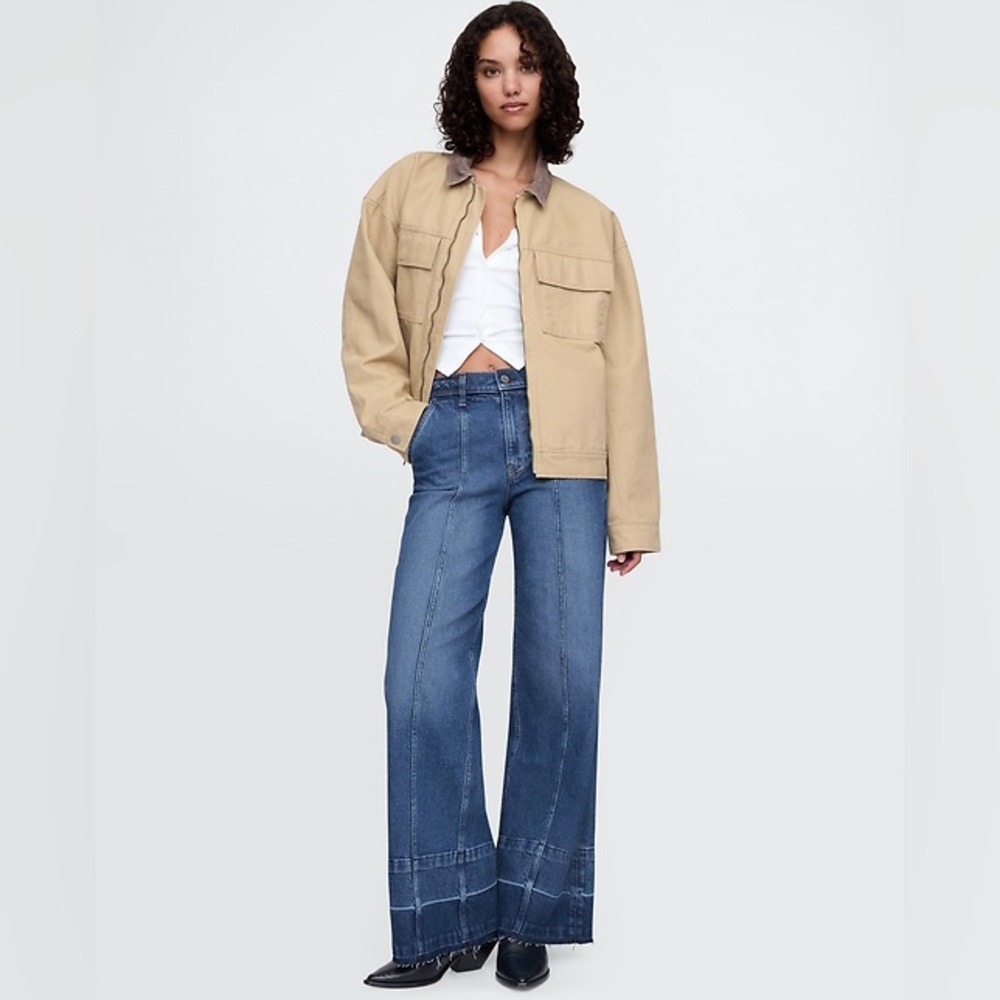 Gap High Rise Stride Seamed Wide-Leg Jeans, size 28 petite